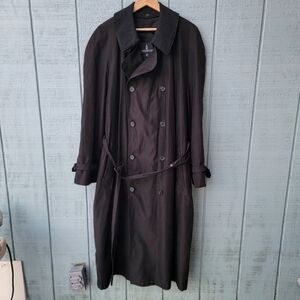 90s London Fog Double Breasted Trench sz 40 Reg Black Removable Wool Insert RARE